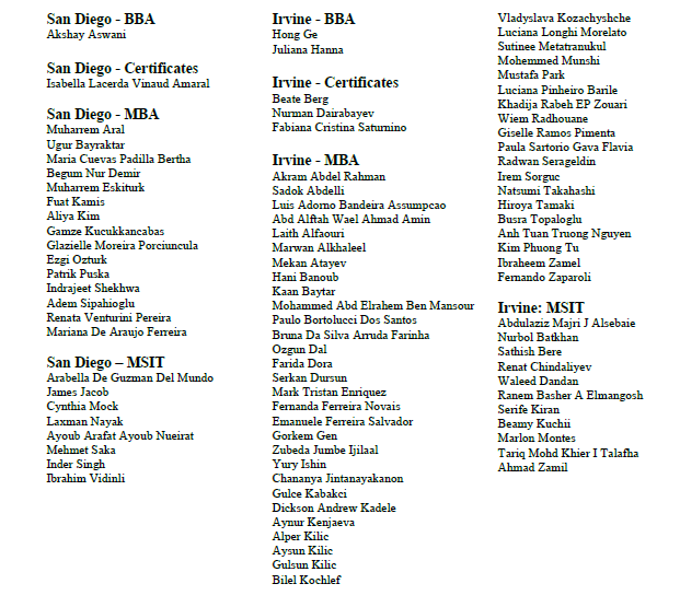 Chancellor's List Student Names Chancellor's List Student Names