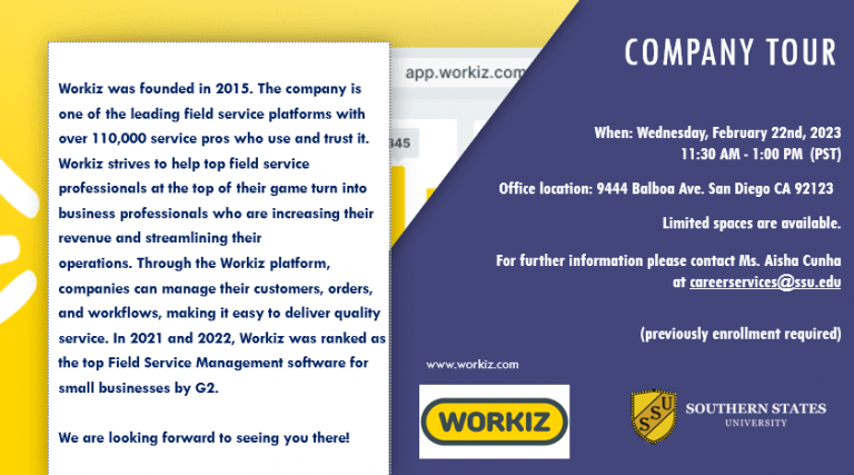 Company Tour Workiz Is Coming SSU Business Administration BBA MBA MSIT Certificates 